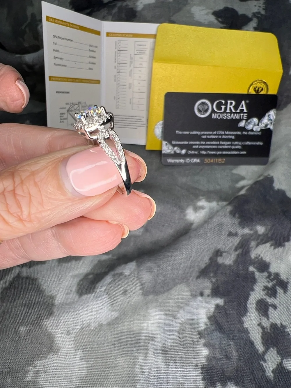 GRA Moissanite Halo Engagement Ring in White (Silver Tone)